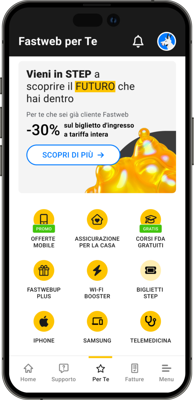 Nuova app MyFastweb - Sezione "Per te"