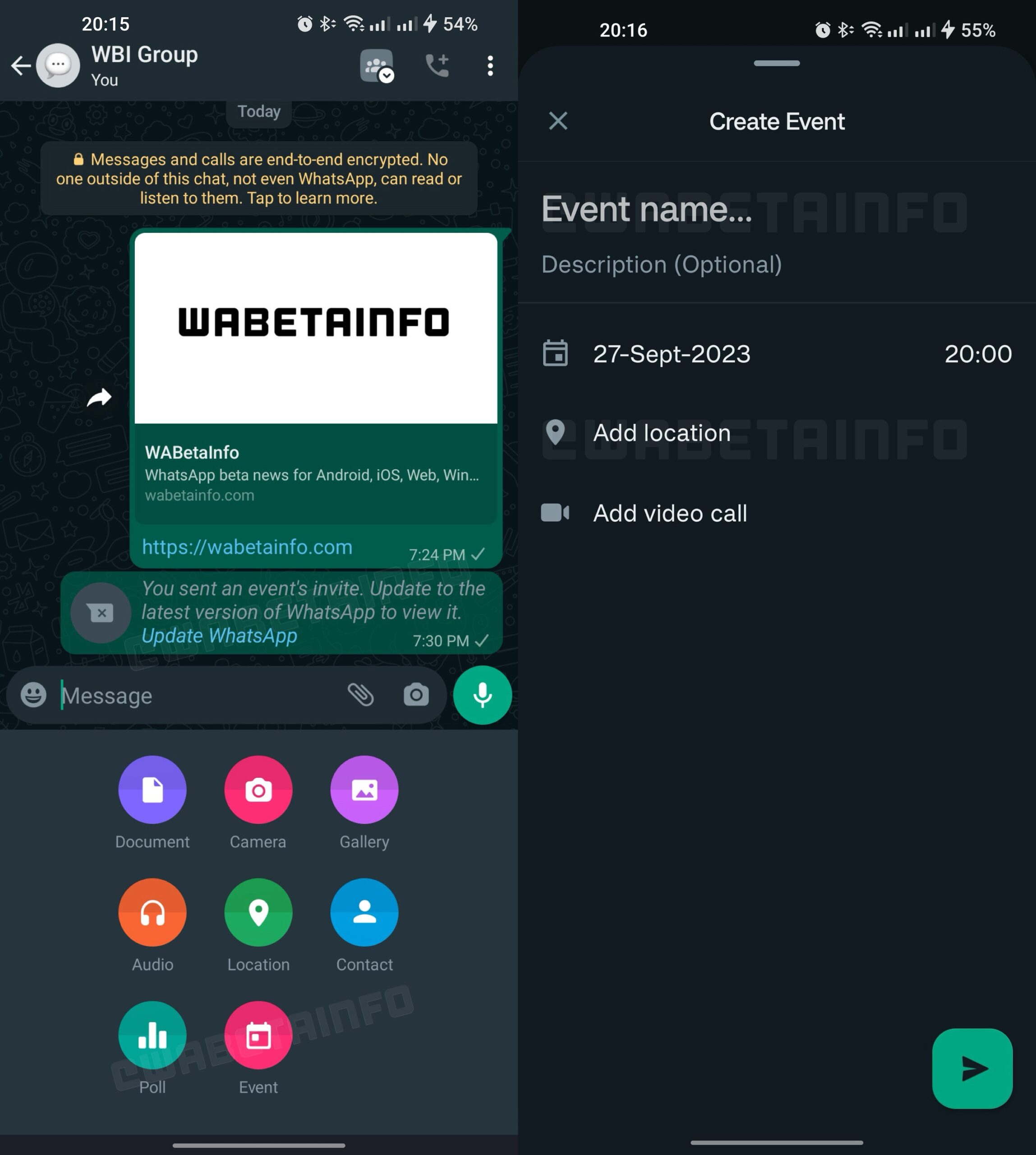 WhatsApp Beta funzione che permette di creare eventi nei gruppi