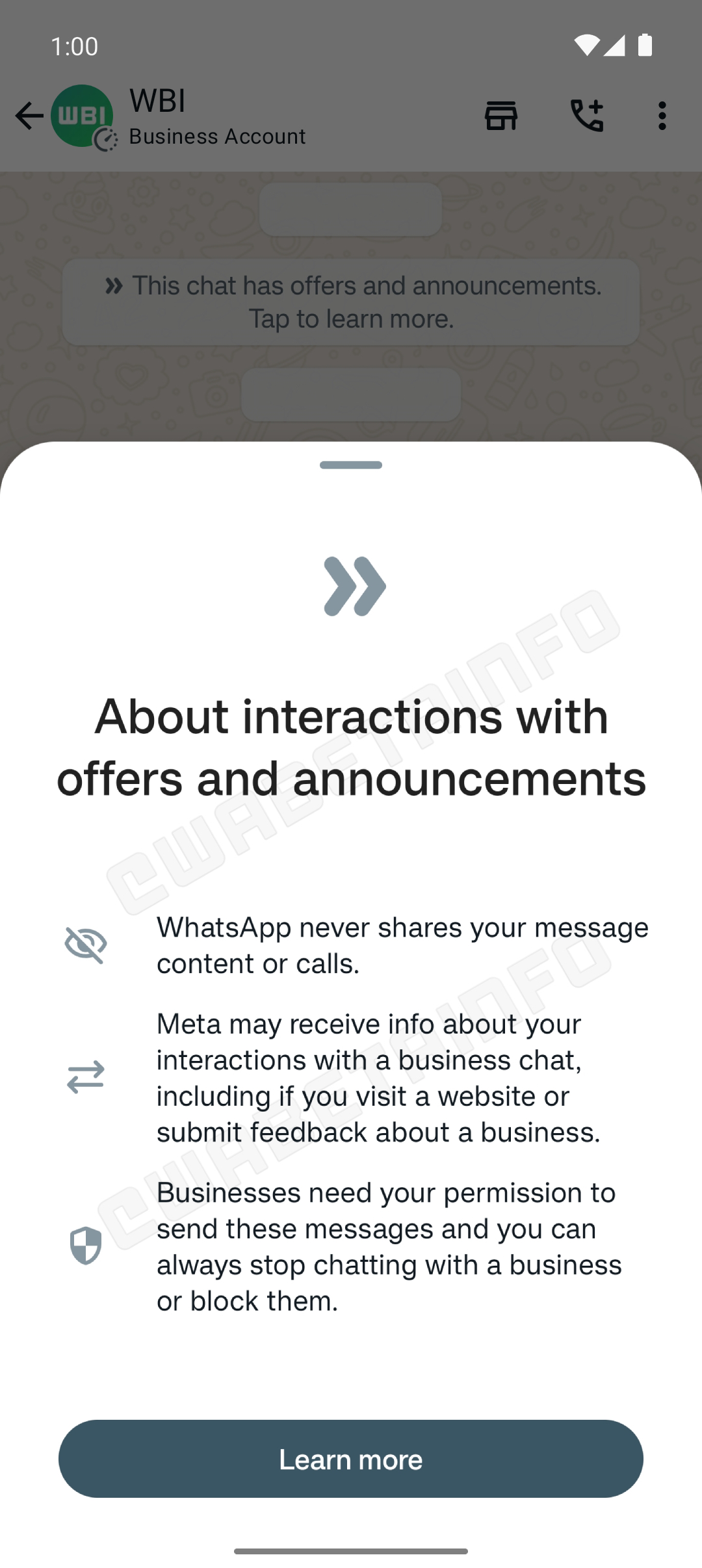 WhatsApp Business avviso condivisione dati meta