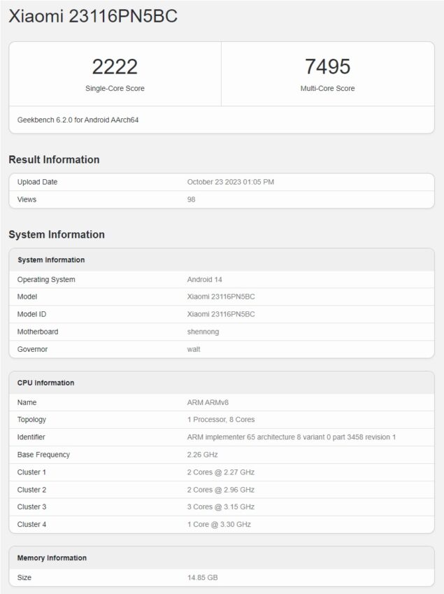 Xiaomi 14 Pro - Geekbench 6