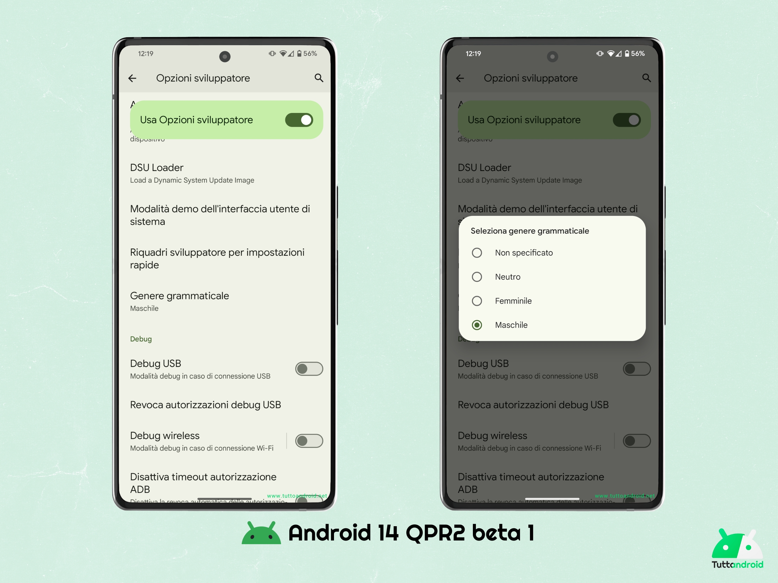 Android 14 QPR2 beta 1 - opzione genere grammaticale