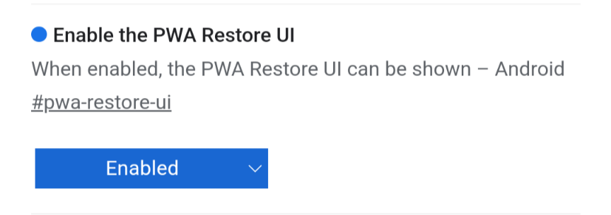 Google Chrome Canary 121 - Flag PWA Restore UI
