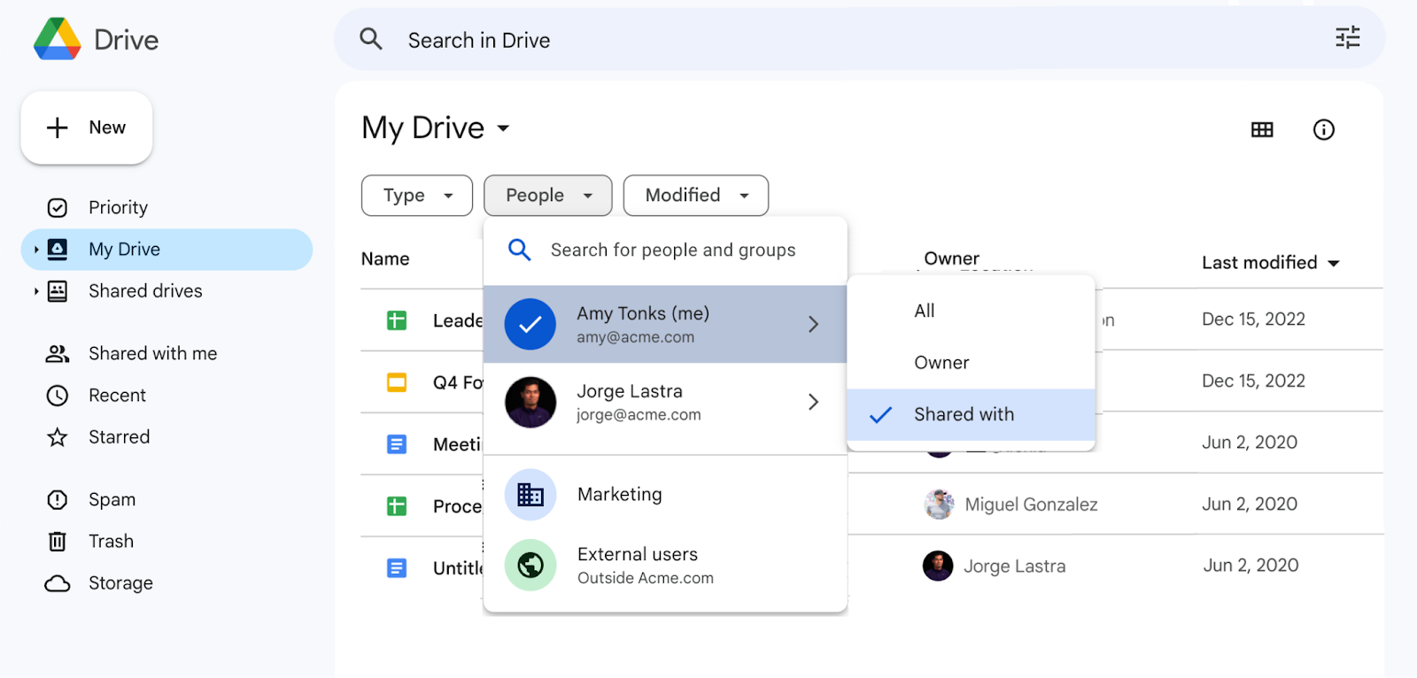 Google Drive Web - Filtro per persone e gruppi