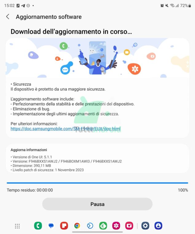 aggiornamento Samsung Galaxy Z Fold5 con patch di sicurezza di novembre 2023
