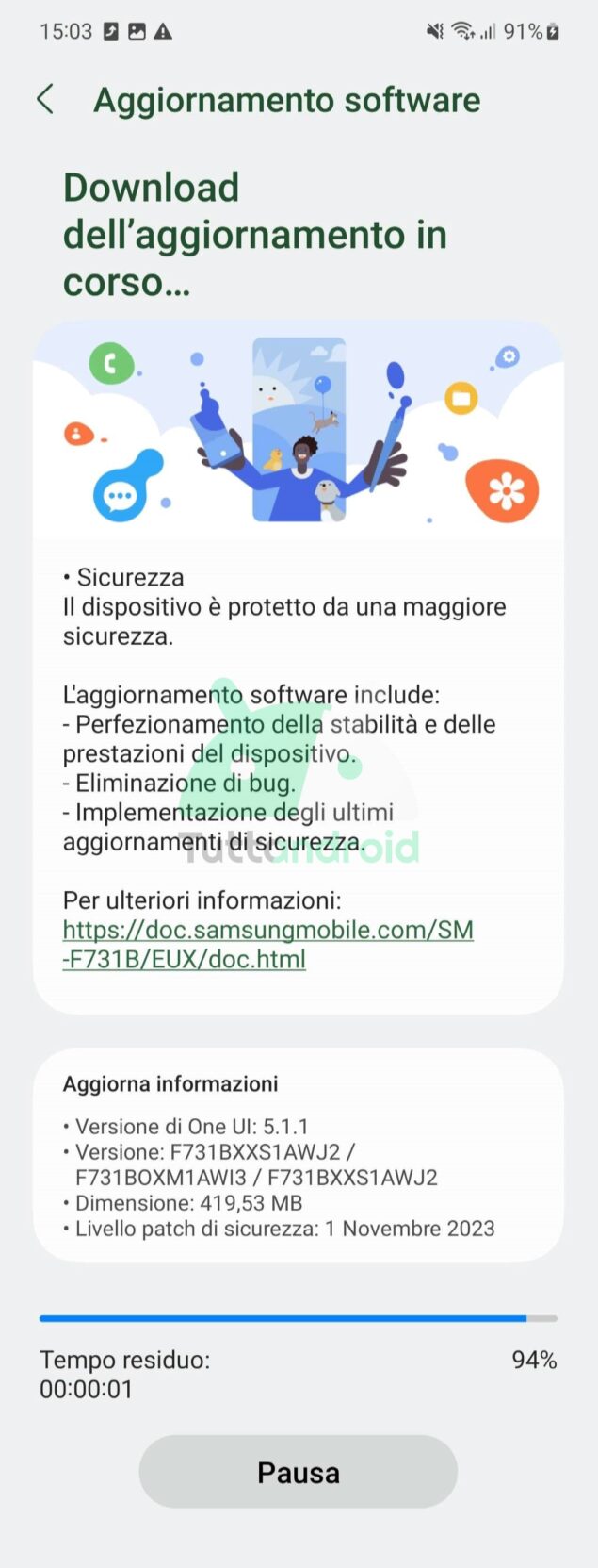 aggiornamento Samsung Galaxy Z Flip5 con patch di sicurezza di novembre 2023