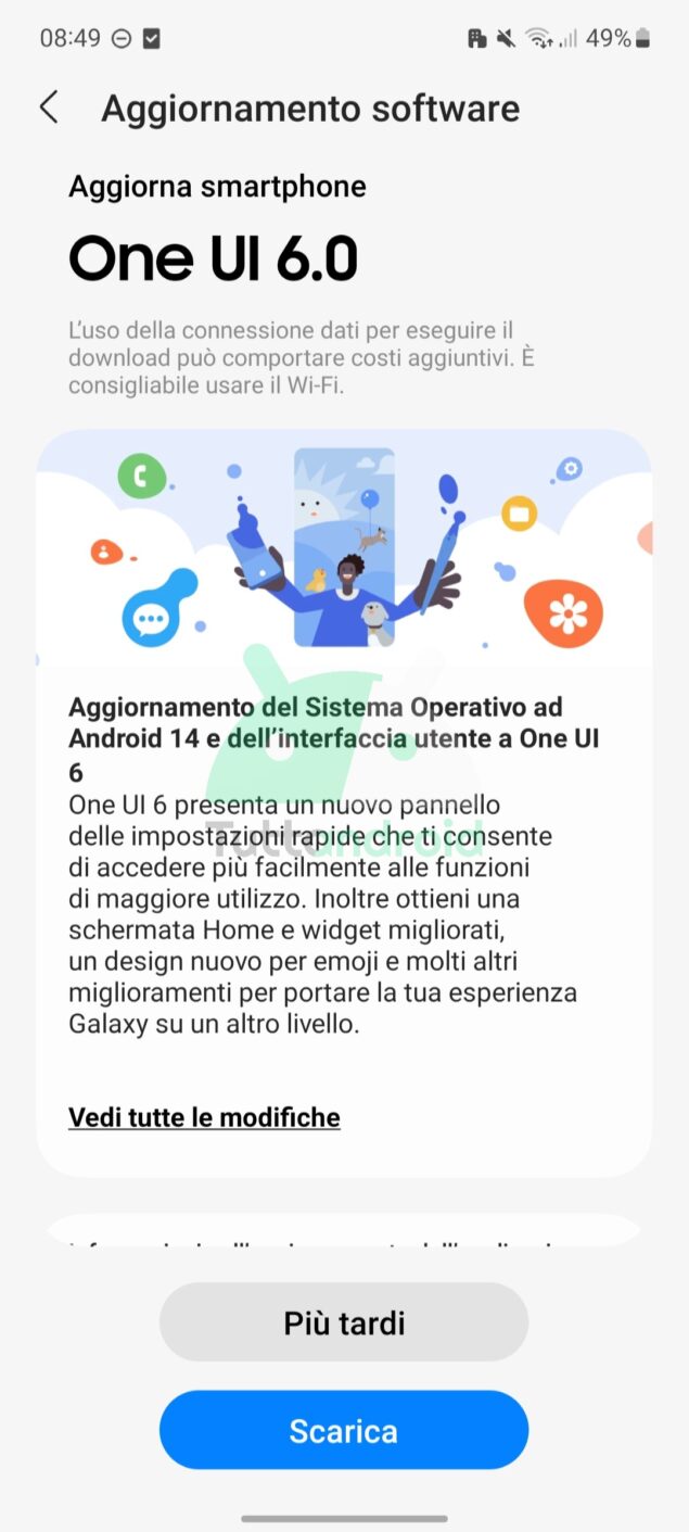 aggiornamento One UI 6 Android 14 per Samsung Galaxy A53 5G