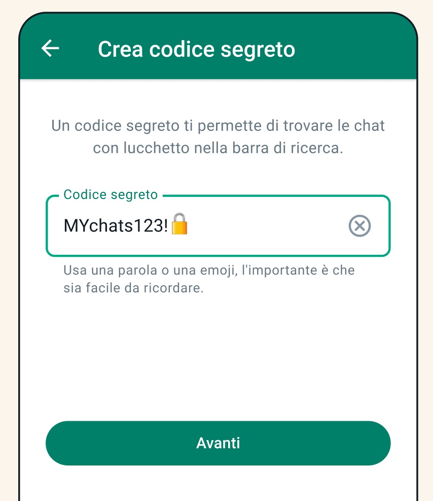 WhatsApp codice segreto chat lucchetto