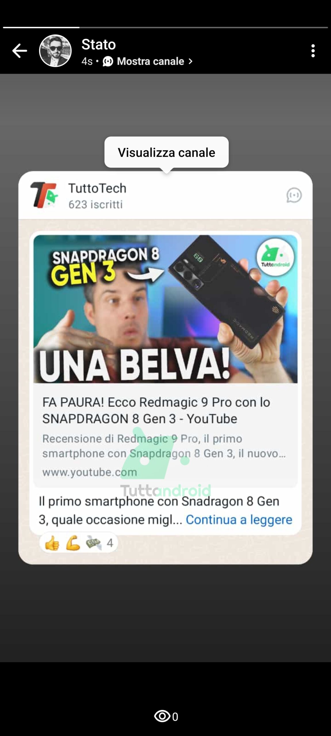 WhatsApp Beta contenuti canali negli aggiornamenti di stato