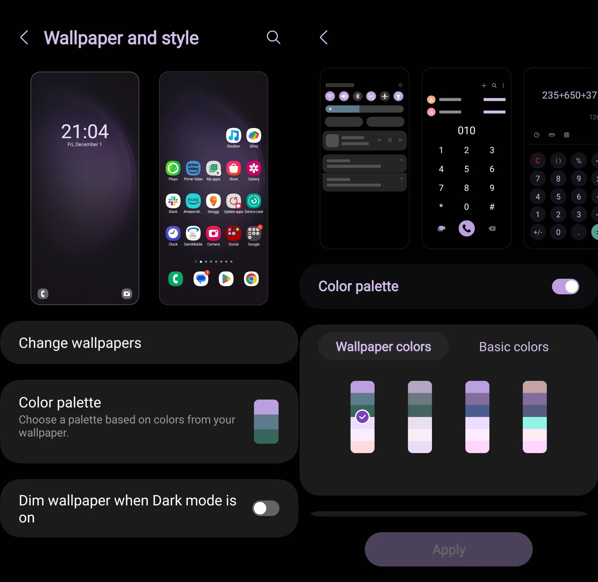 Disabilitare tavolozza colori Samsung One UI 6
