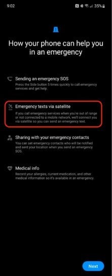 Samsung Galaxy S24 SMS emergenza via satellite