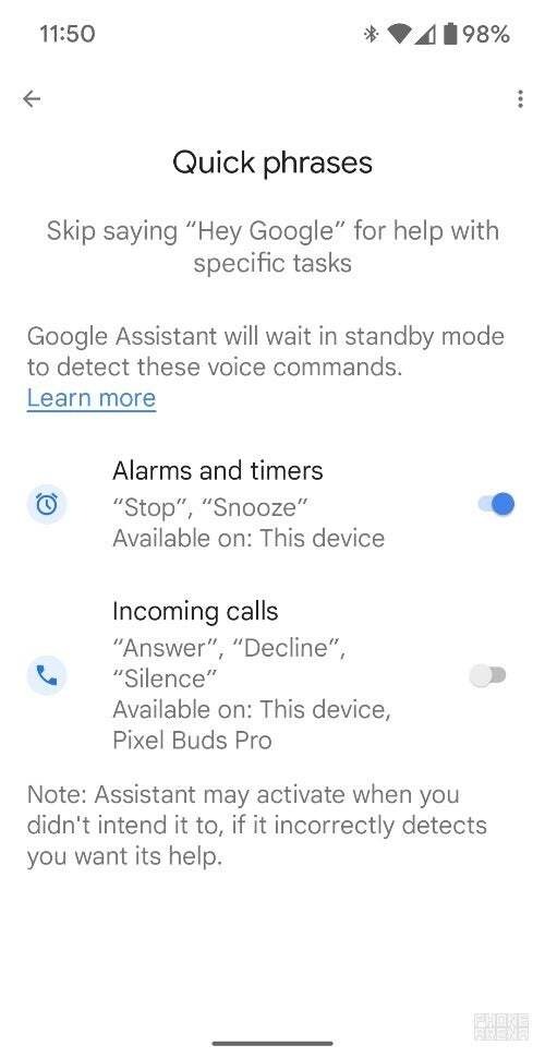 impostazioni Quick Phrases Google Assistant Pixel Buds pro