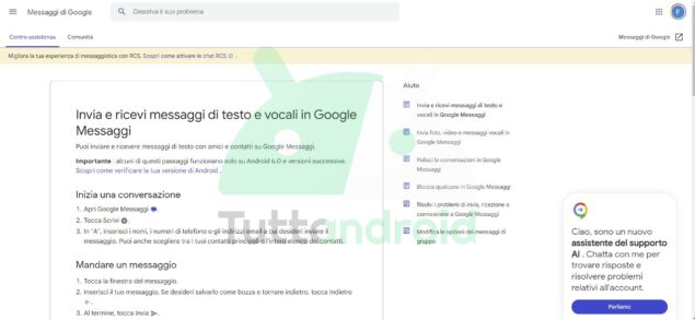 Google chatbot AI guida di supporto