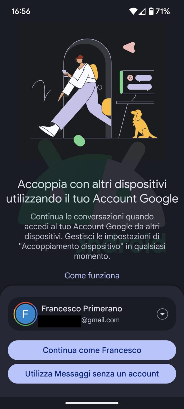 Google Messaggi nuova modalità accoppiamento dispositivi account Google