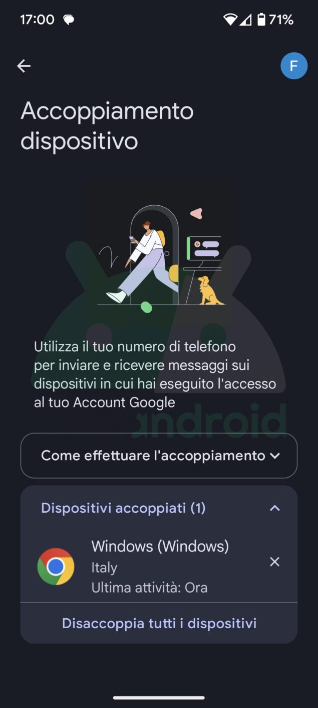 Google Messaggi nuova modalità accoppiamento dispositivi account Google