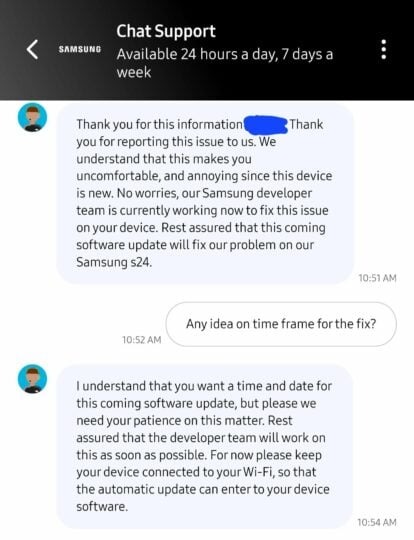 chat supporto problemi display Samsung Galaxy S24
