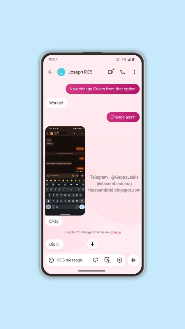 cambio colori nelle chat RCS di Google Messaggi