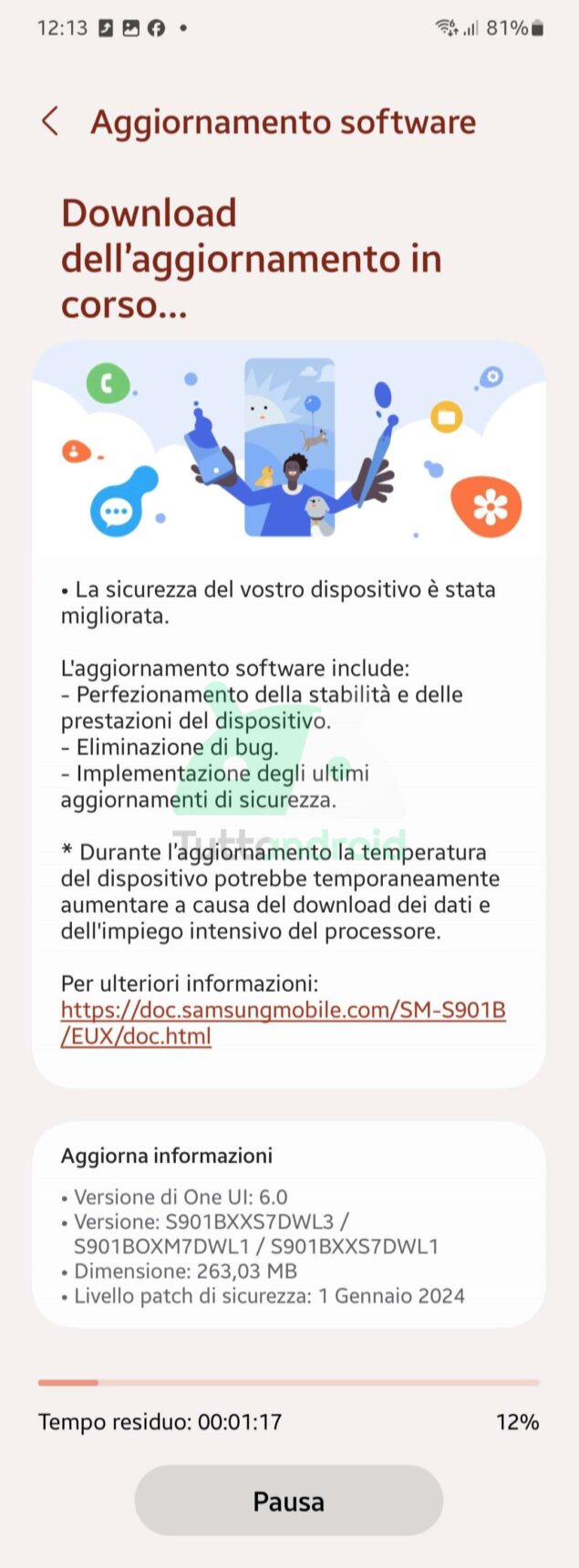 aggiornamento serie Samsung Galaxy S22 patch di gennaio 2024