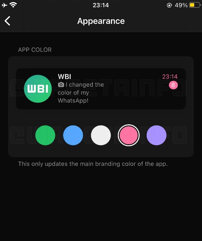 WhatsApp beta ios colori tema principale