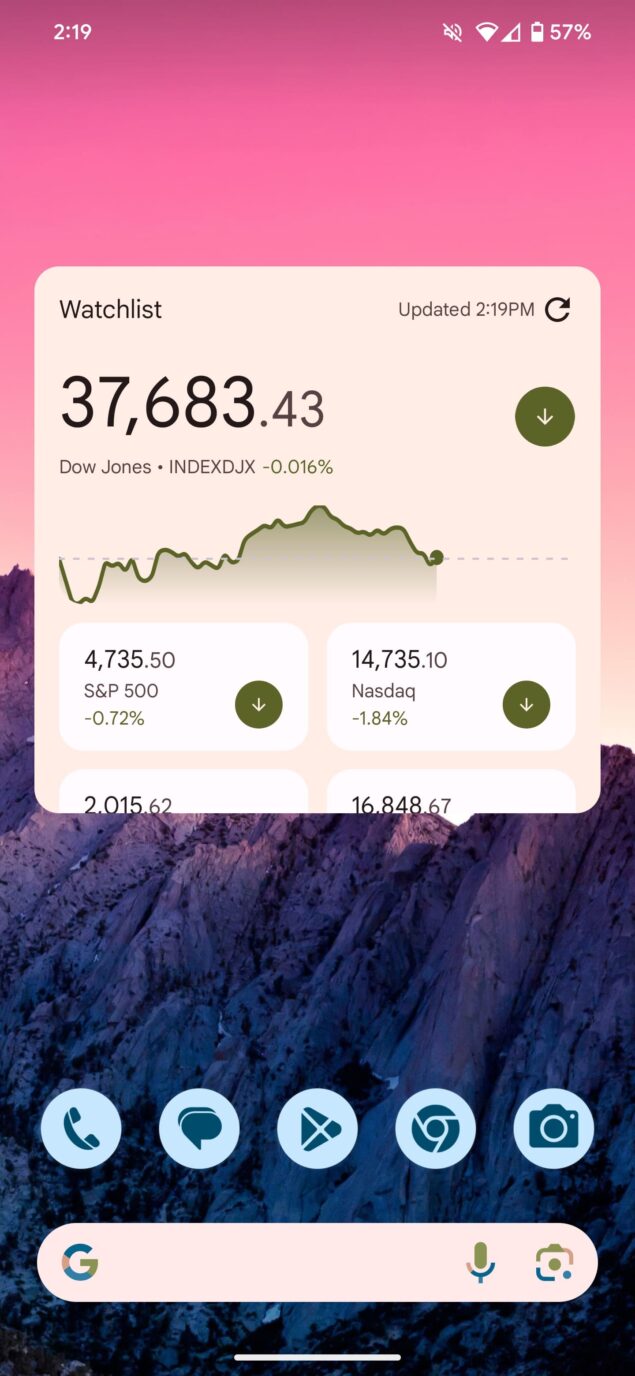 nuovo widget finanza App Google