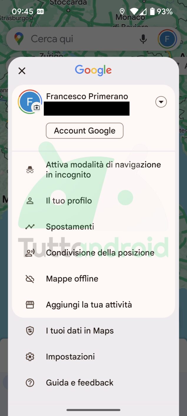 Google Maps condivisione posizione in tempo reale