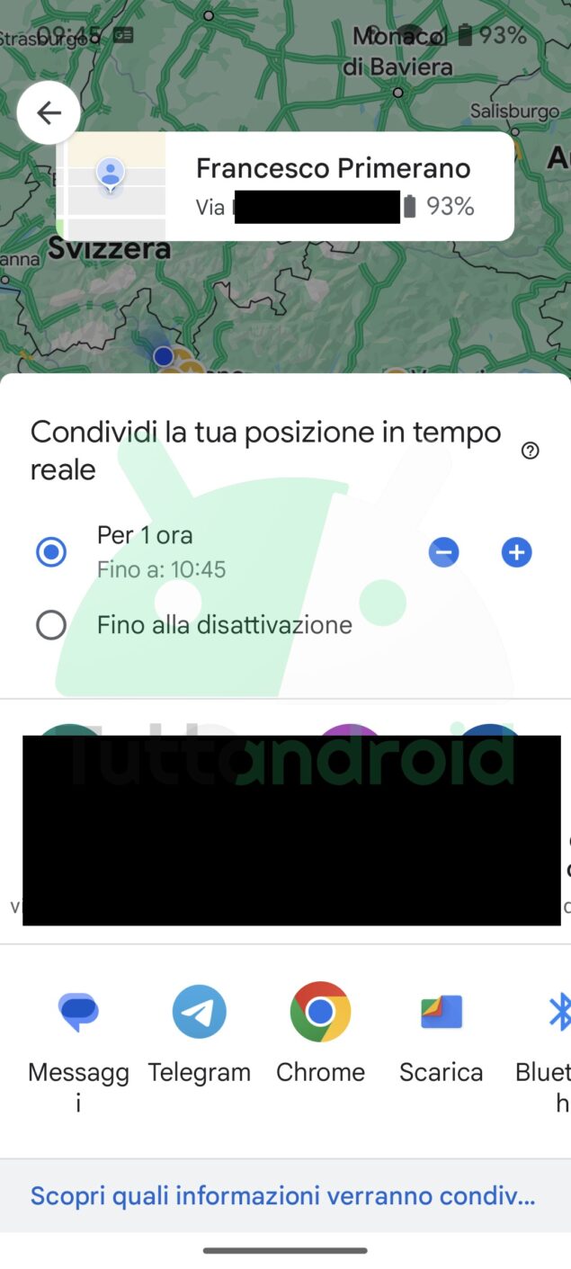 Google Maps condivisione posizione in tempo reale