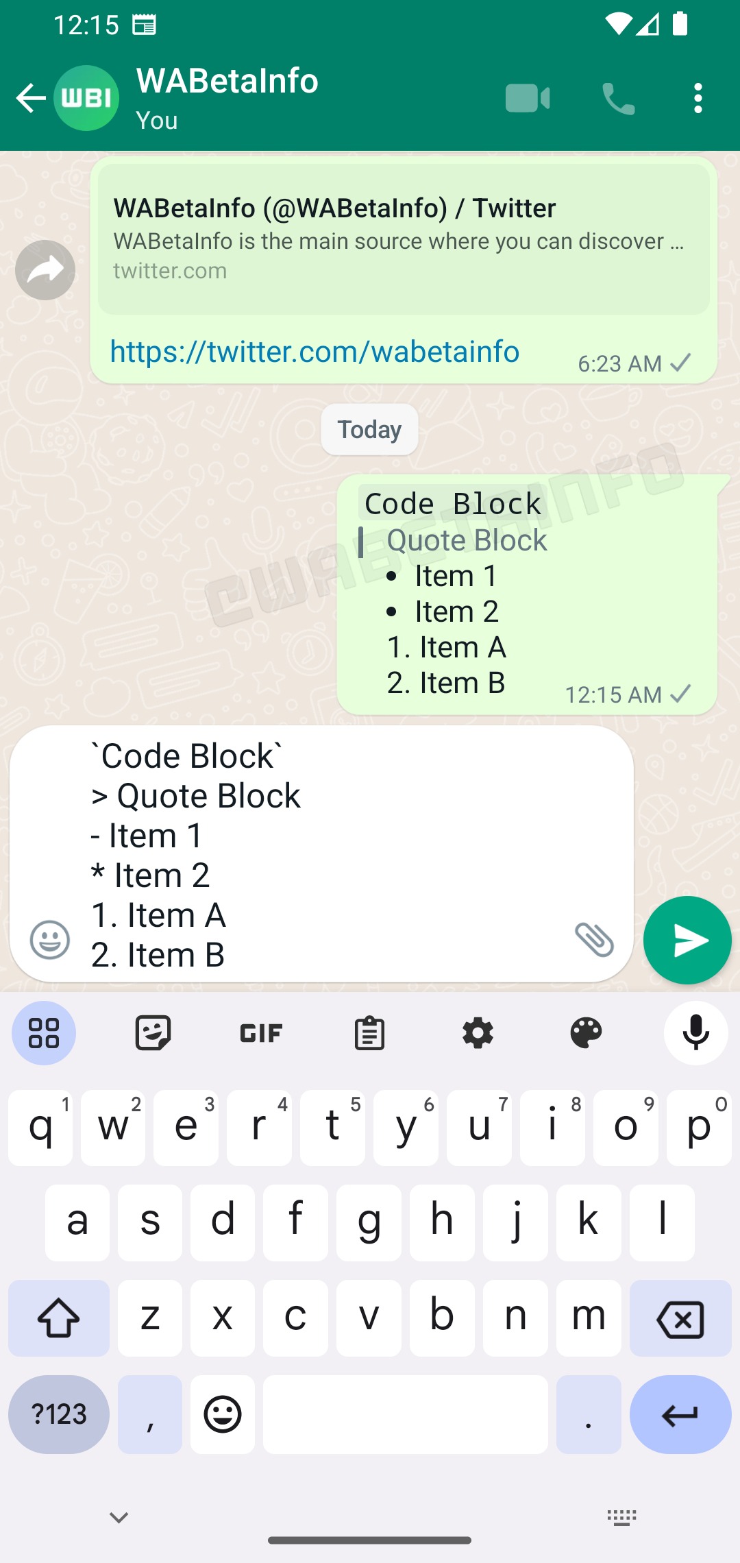 WhatsApp Beta opzioni formattazione del testo