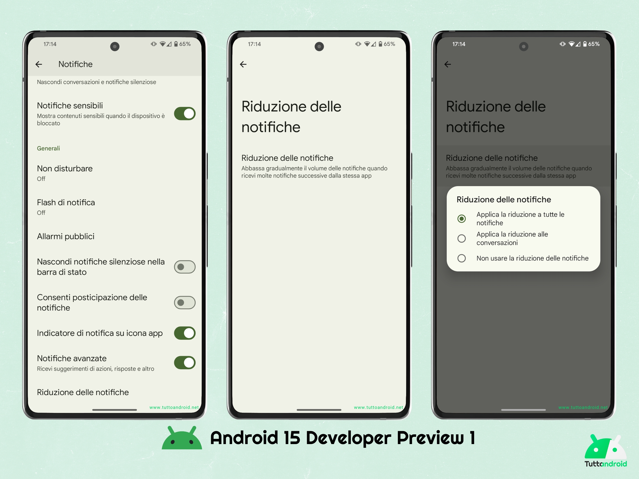 Android 15 DP1 - riduzione delle notifiche