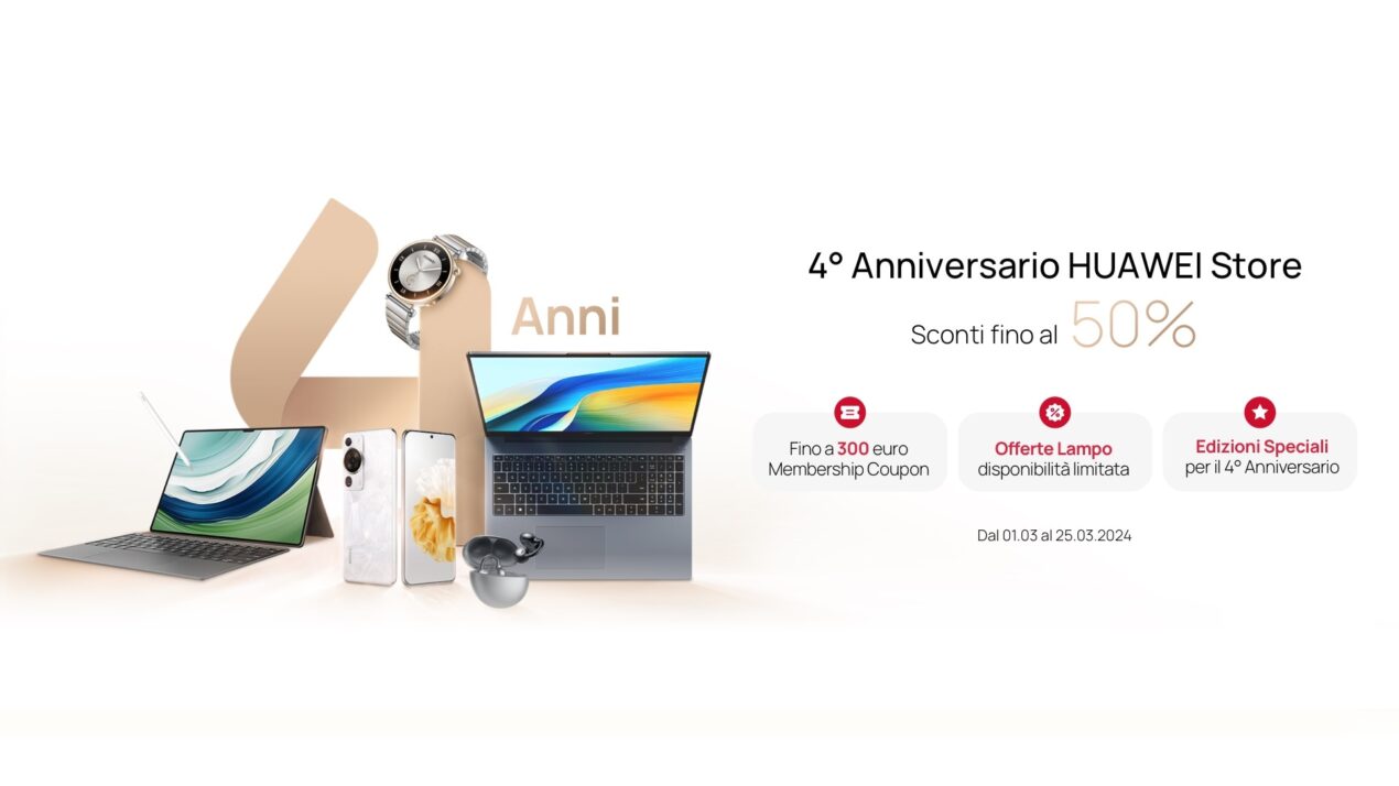 Il quarto anniversario del Huawei Store porta sconti, coupon, voucher e offerte lampo