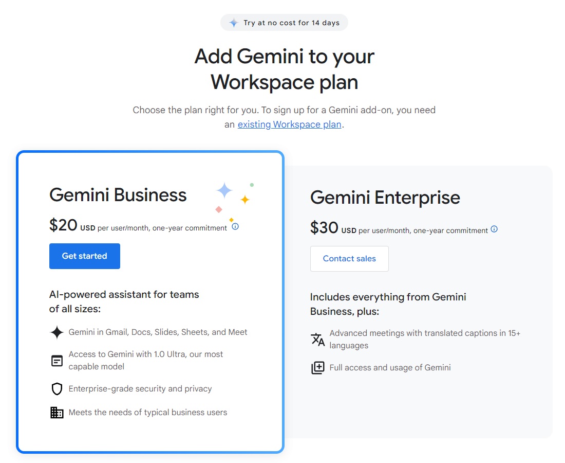 Piani Google Gemini Business negli USA