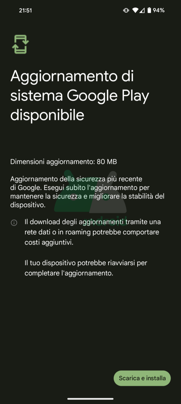aggiornamento di sistema Google Play di gennaio 2024