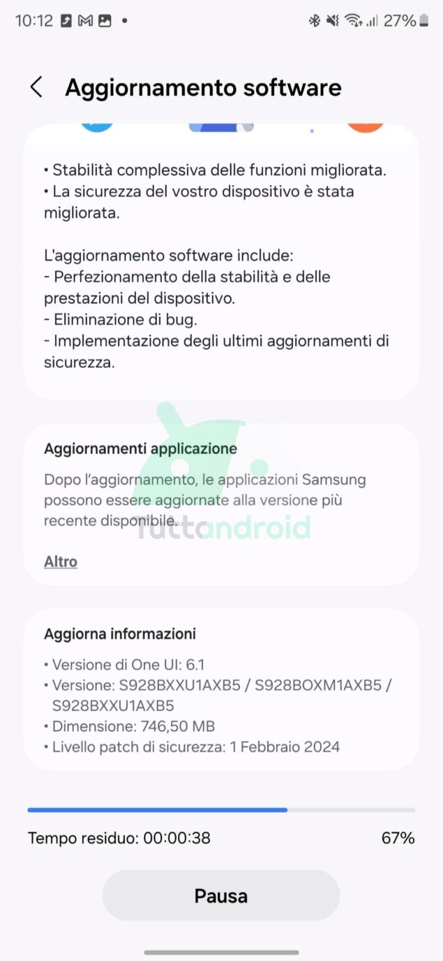 aggiornamento serie Samsung Galaxy S24 patch febbraio 2024