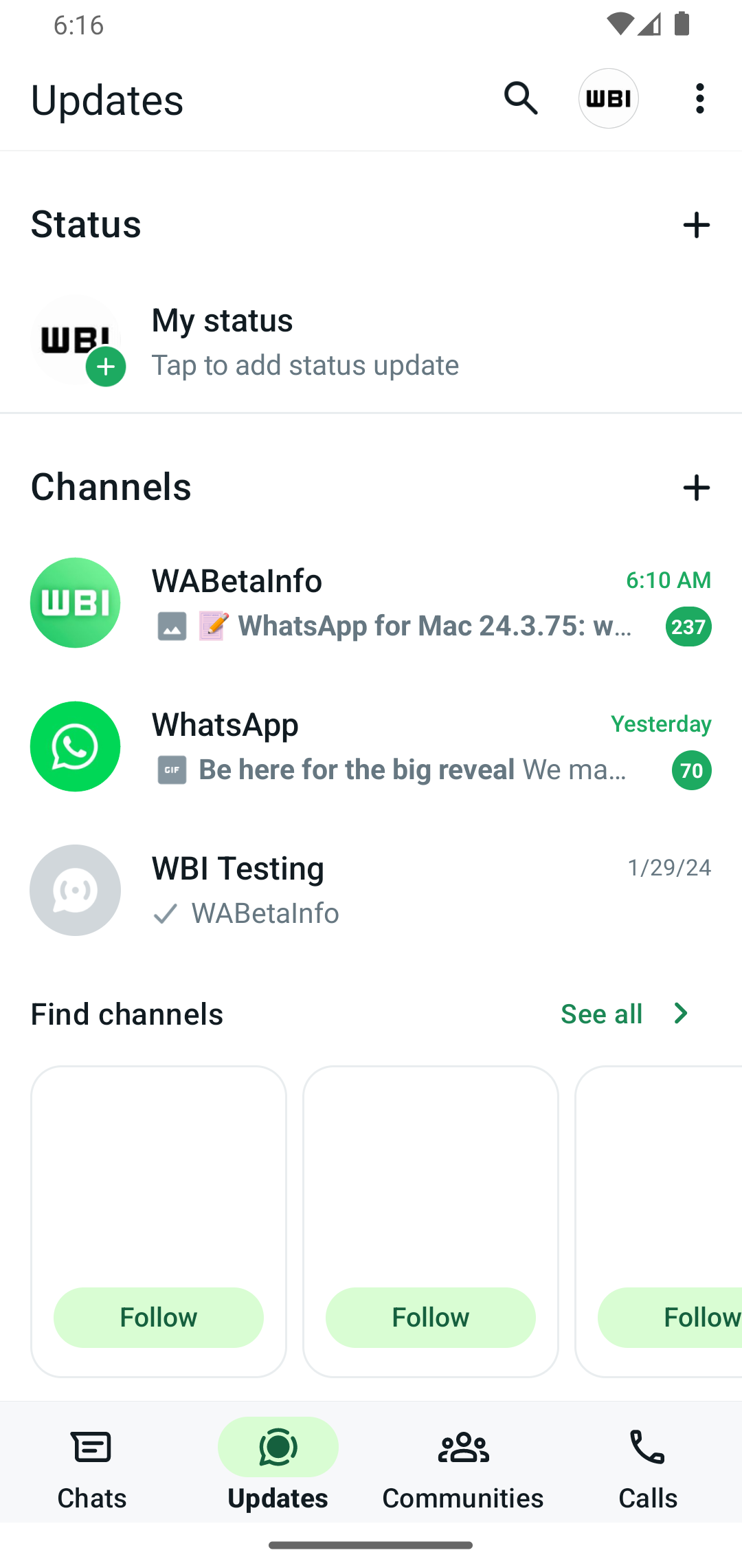whatsapp beta ui canali
