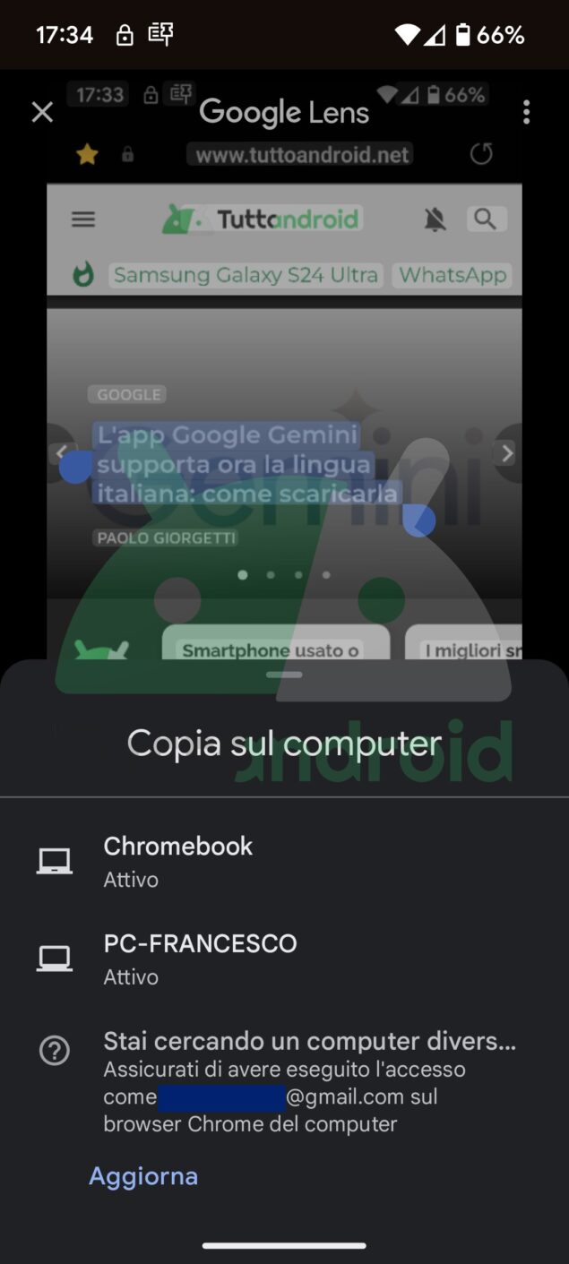 Google Lens copia sul computer