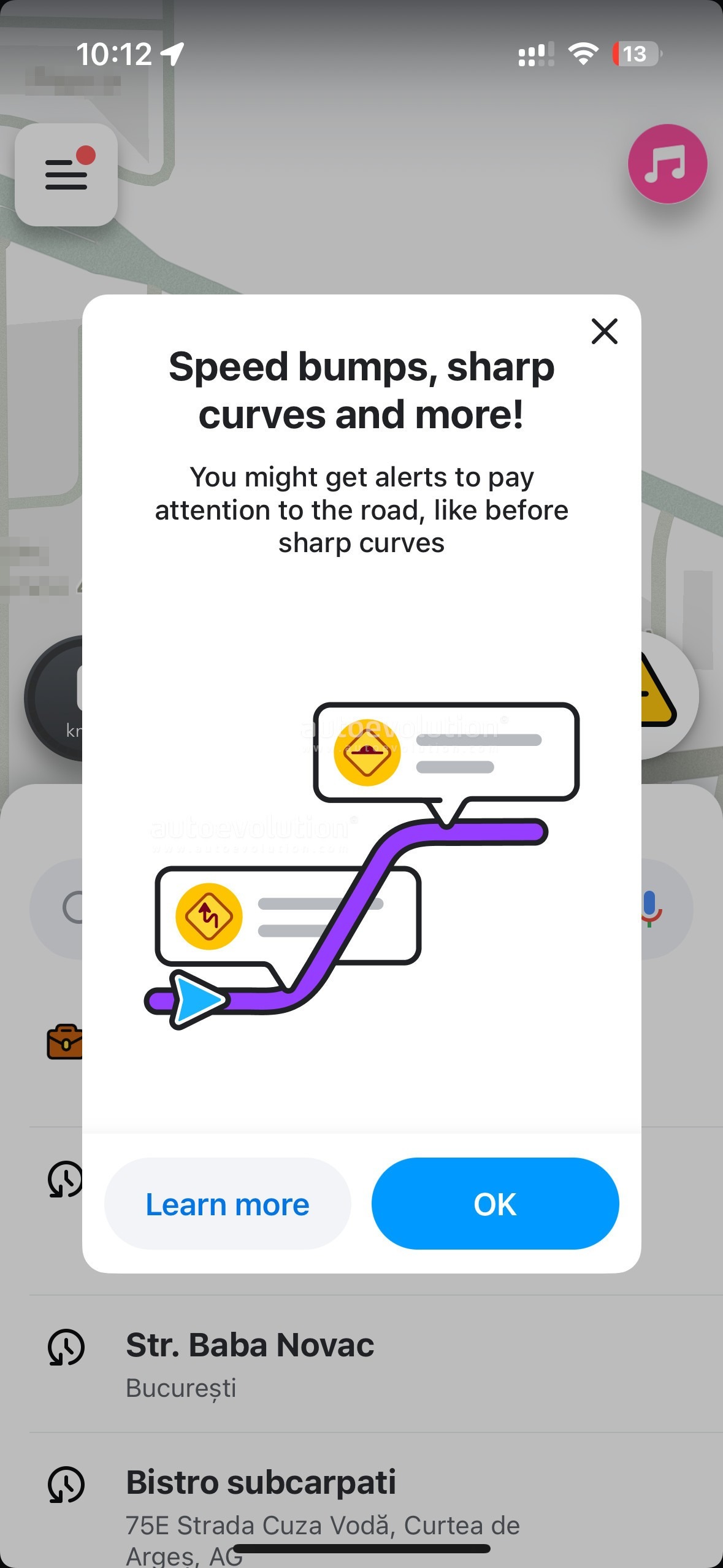 Waze avvisi per dossi e curve strette