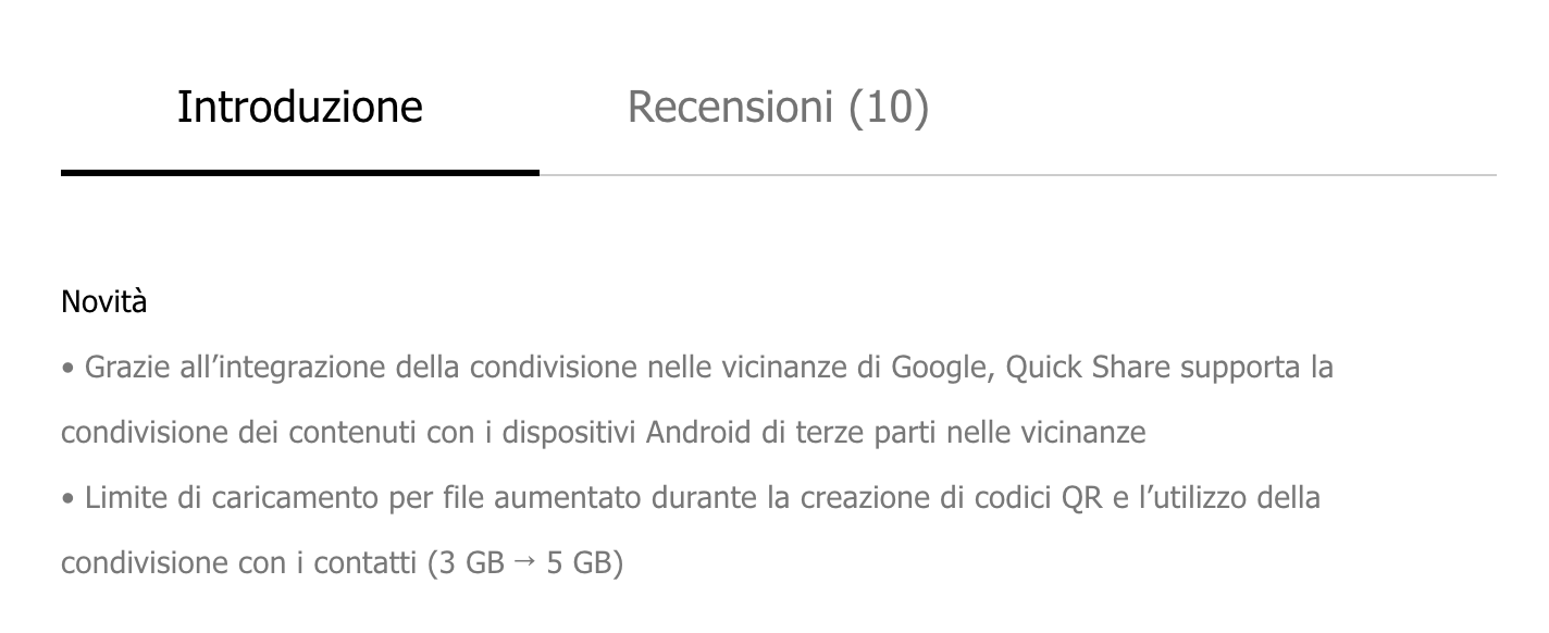 samsung quick share aggiornamento