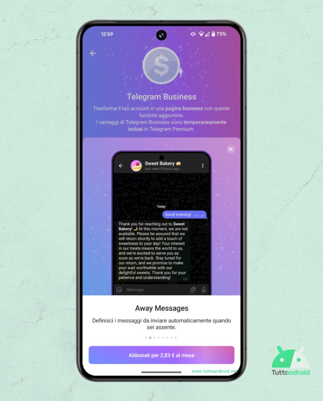 Funzionalità di Telegram Business disponibile al lancio