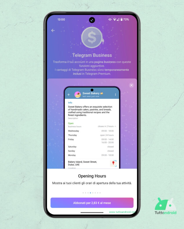 Funzionalità di Telegram Business disponibile al lancio
