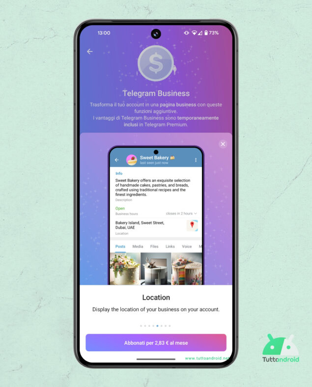 Funzionalità di Telegram Business disponibile al lancio