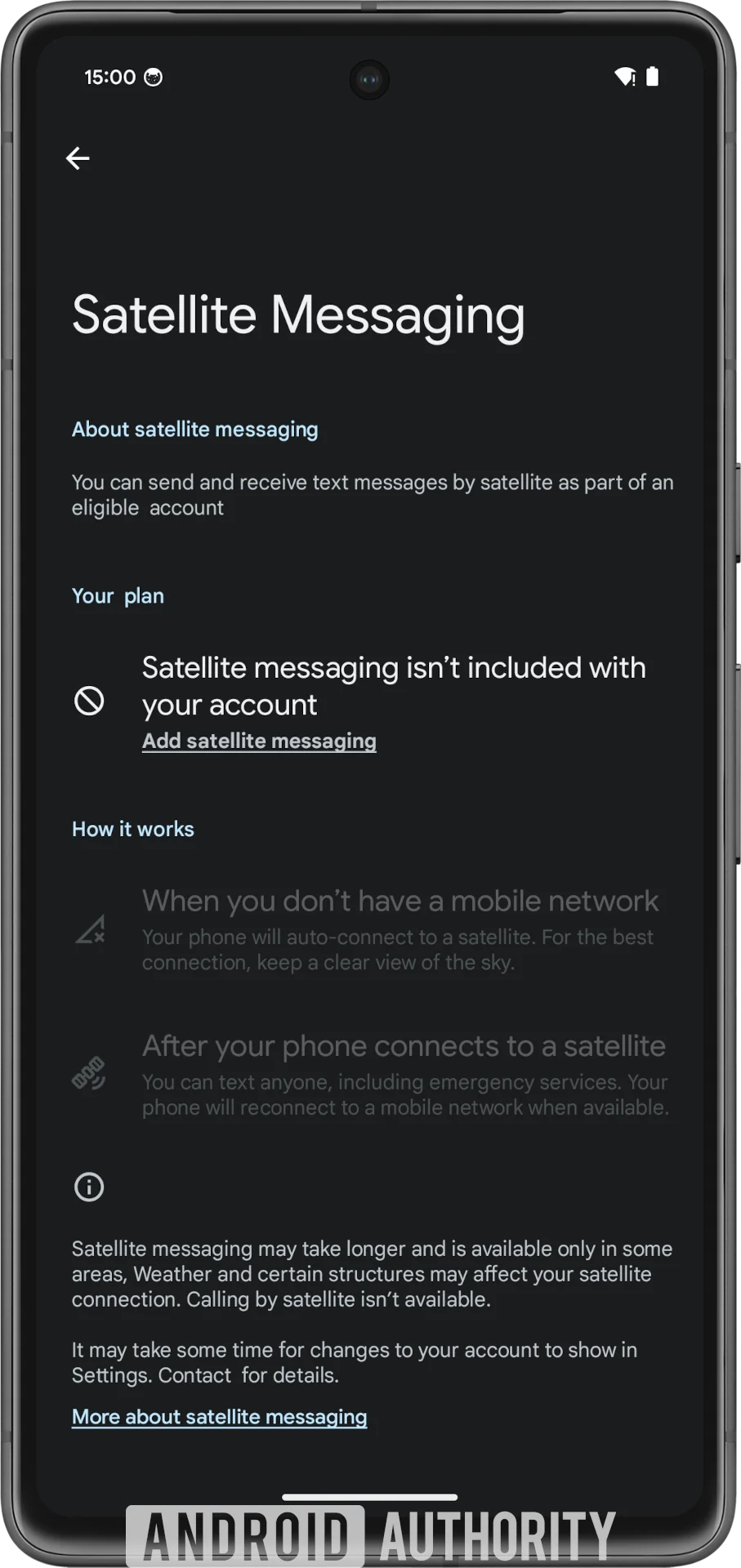 android 15 messaggi satellite
