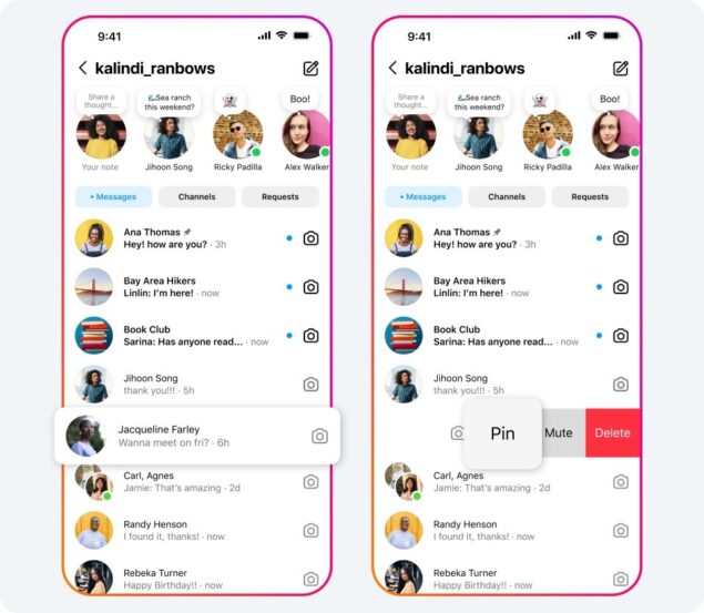 Instagram spostamento chat