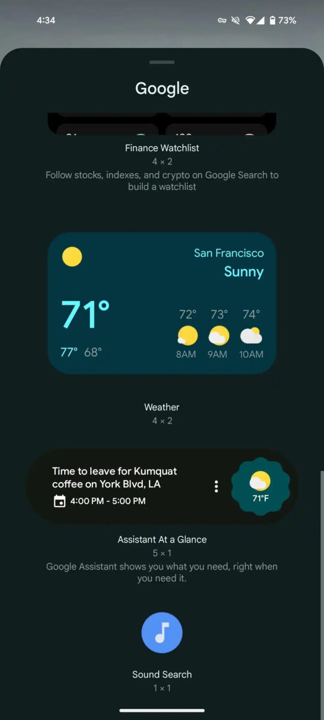 widget at-a-glance-dicitura assistant