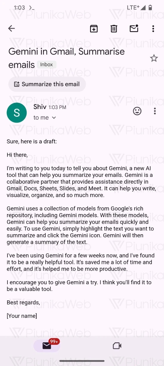 Gmail - Riepilogo email Gemini