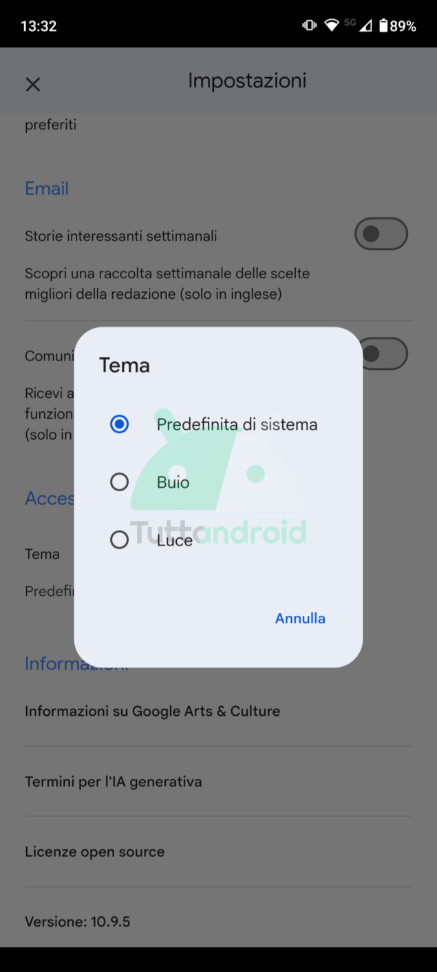 Google Arts & Culture modalità scura