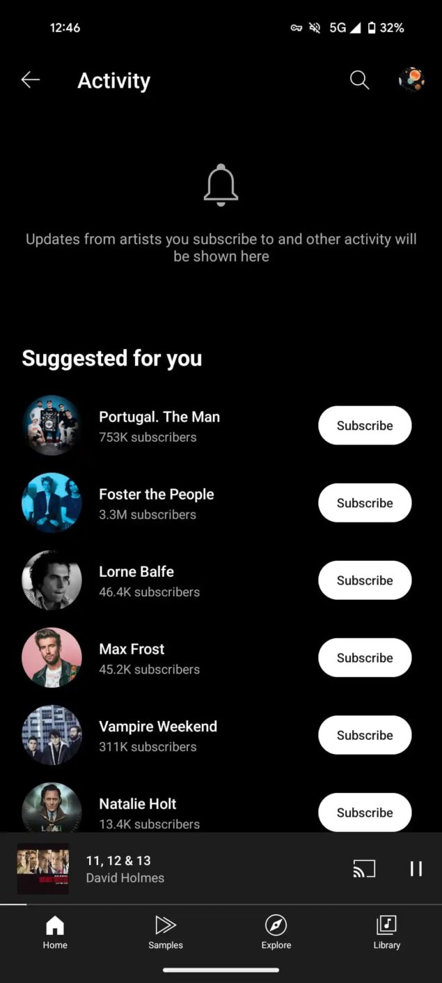 YouTube Music feed attività 1