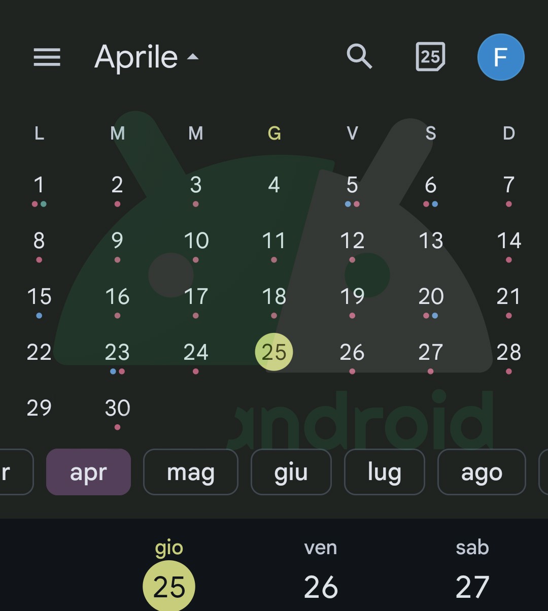 Google Calendar carosello mesi