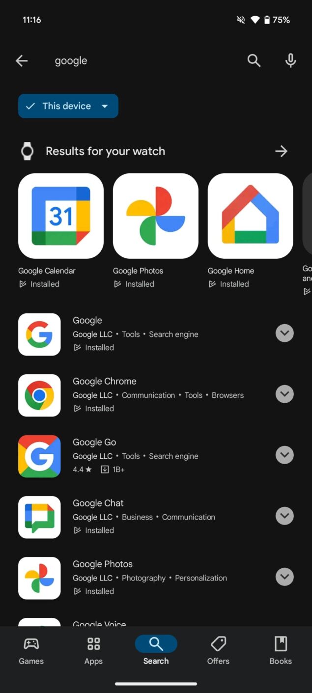 Google Play Store nuova scheda ricerca barra permanente