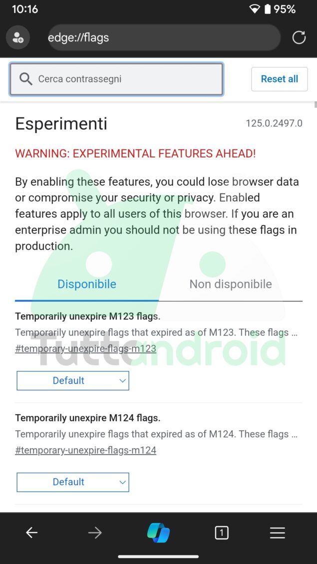 app Android Microsoft Edge Canary estensioni