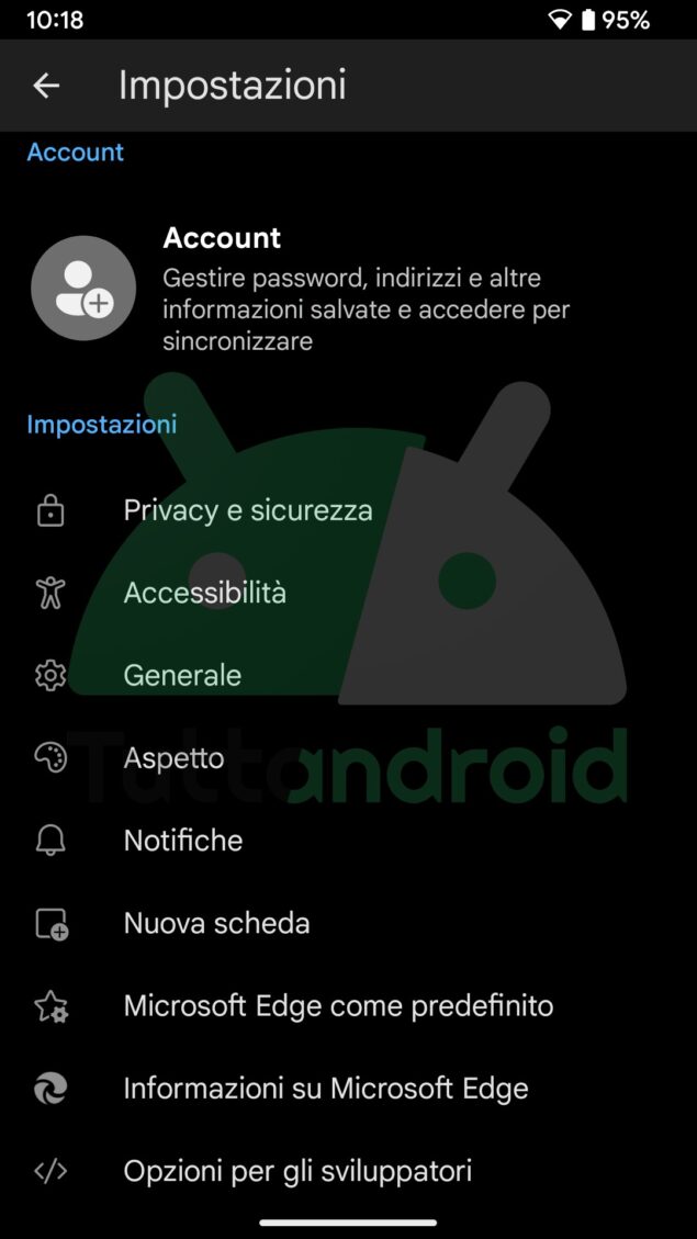 app Android Microsoft Edge Canary estensioni