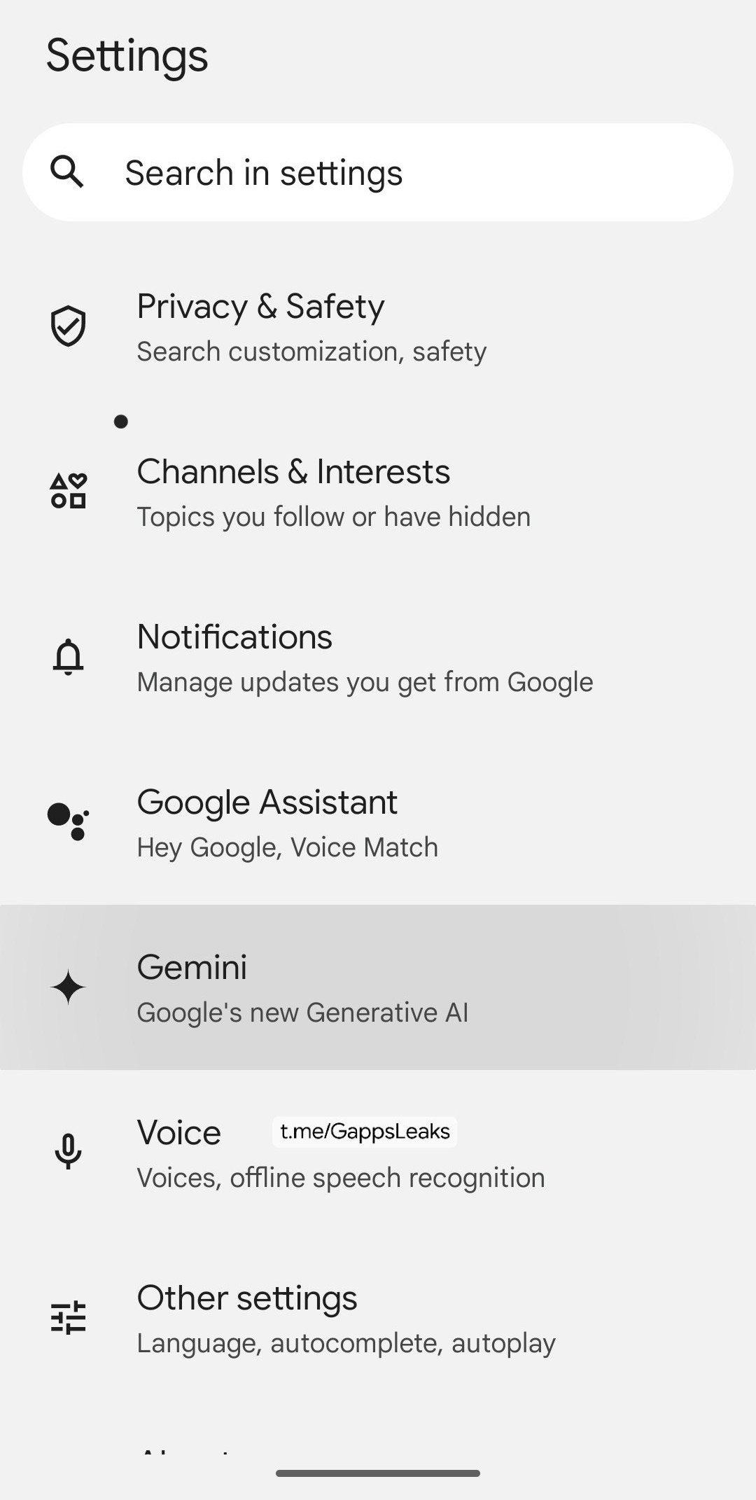 App Google impostazioni Gemini