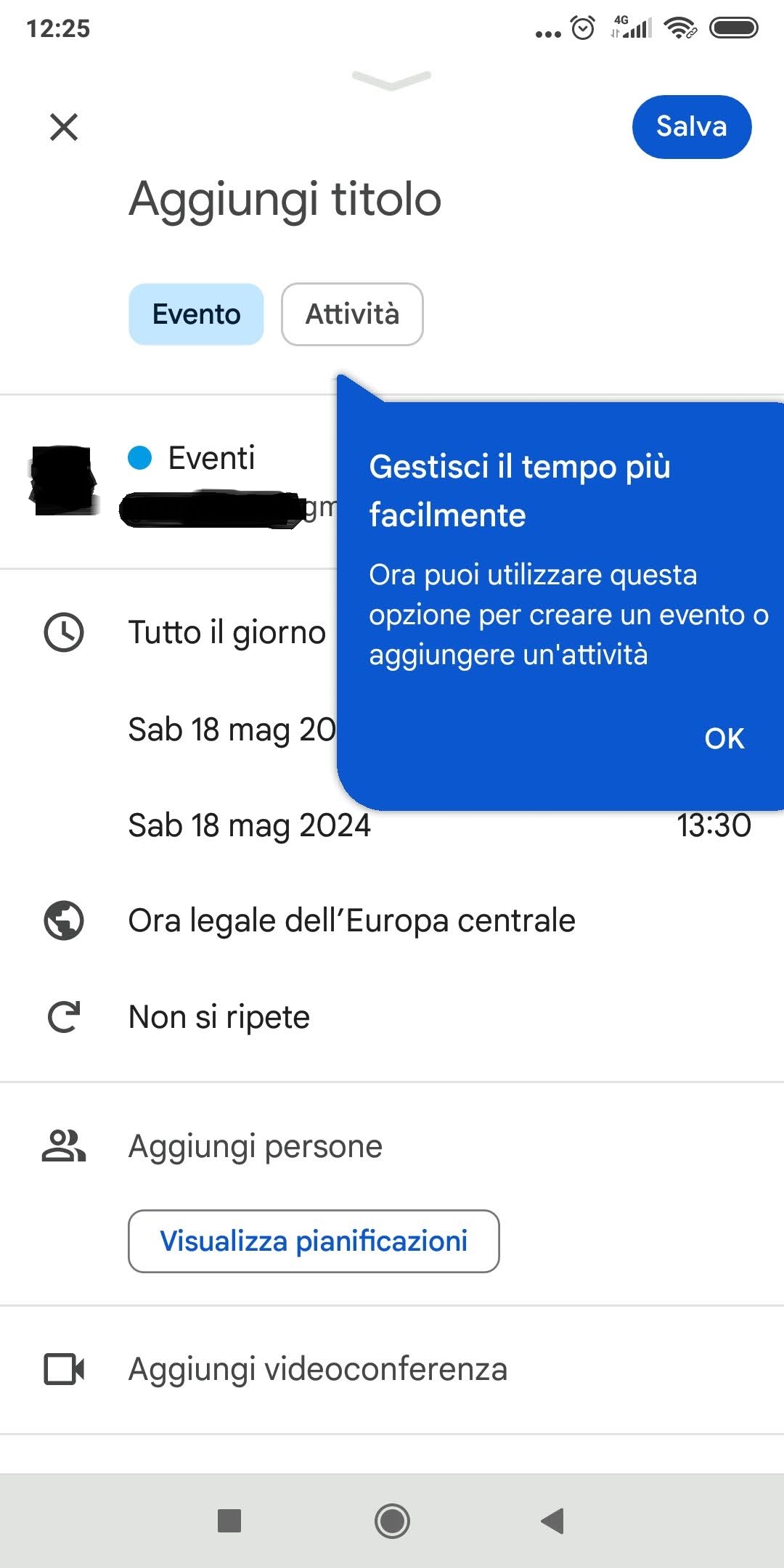 Google Calendar creazione eventi attività